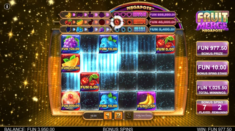 Fruit Merge Megapots - ecranul de joc Hold and Spin