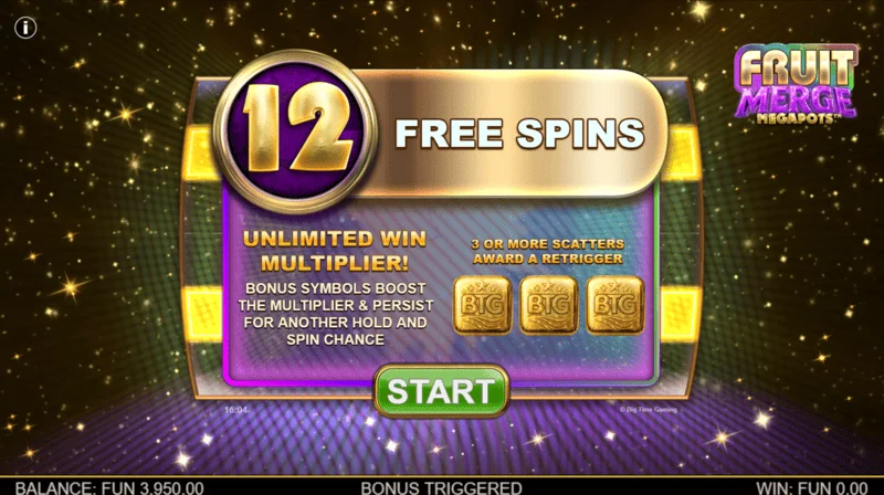 Fruit Merge Megapots - declanșarea Free Spins